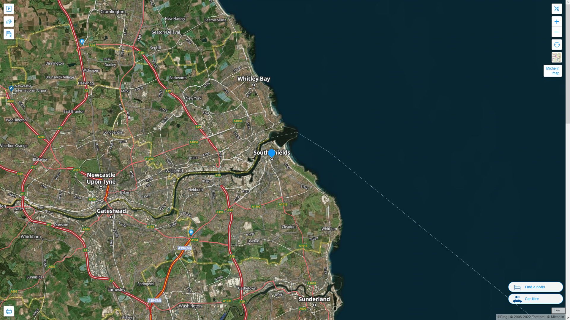 South Shields Highway and Road Map with Satellite View